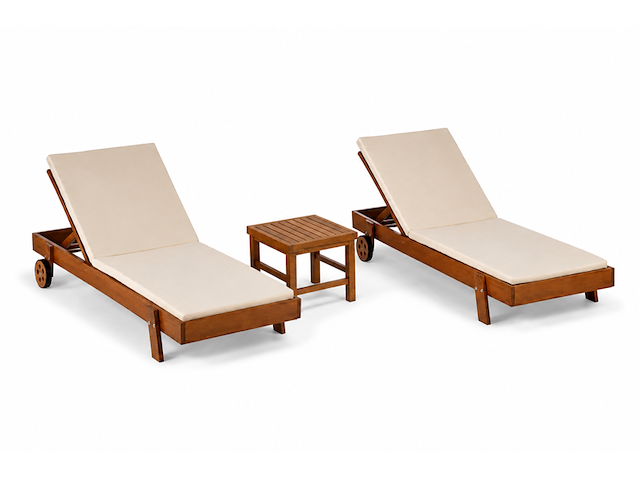 Ligbeddenset, pal 2pers + tafel, crème, walnoot - afbeelding 1 van  3