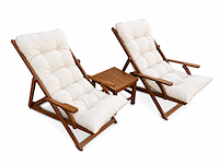 Ligbeddenset, rehi luxe 2pers, crème/wit, walnoot