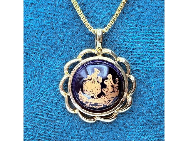 Limoges castel 18kt goldfilled pendant collier - afbeelding 4 van  6