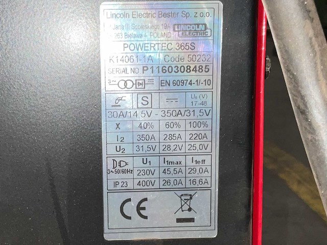 Lincoln electric powertec 365s / lf24m / cool arc tm25 mig lasapparaat - afbeelding 5 van  13