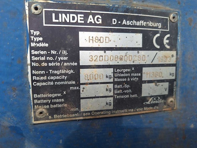 Linde - 1993 - h80d - 3.75m duplex - vorkheftruck - afbeelding 8 van  9