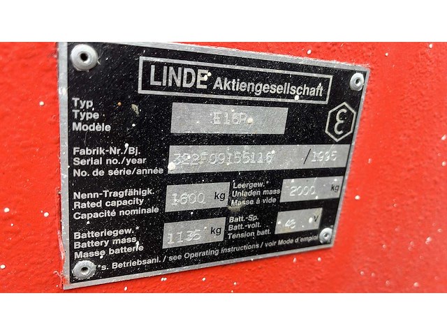 Linde - 1995 - e16p - vorkheftruck - afbeelding 4 van  5