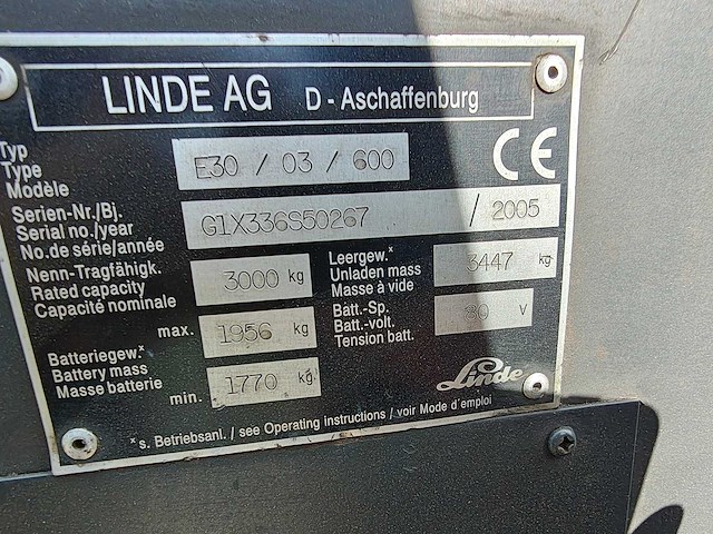 Linde - 2005 - e30/03/600 - vorkheftruck - afbeelding 4 van  33