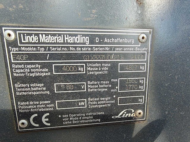 Linde - 2007 - e40p - vorkheftruck - afbeelding 14 van  30