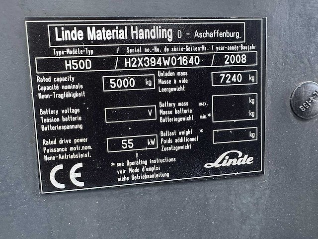 Linde - 2008 - h50d - 5.8m triplex - vorkheftruck - afbeelding 2 van  10