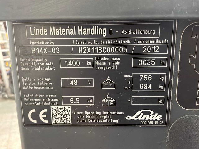 Linde - 2012 - r14x-03 - reachtruck - afbeelding 8 van  19