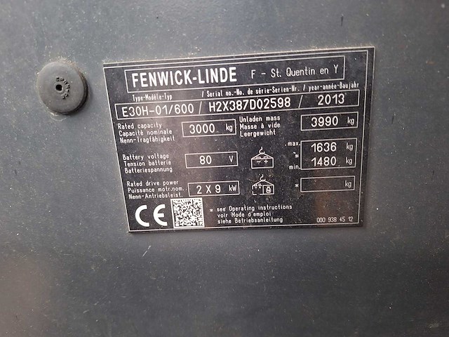 Linde - 2013 - e30h-01/600 - 3.26m duplex, free-lift, vorkversteller - vorkheftruck - afbeelding 13 van  14