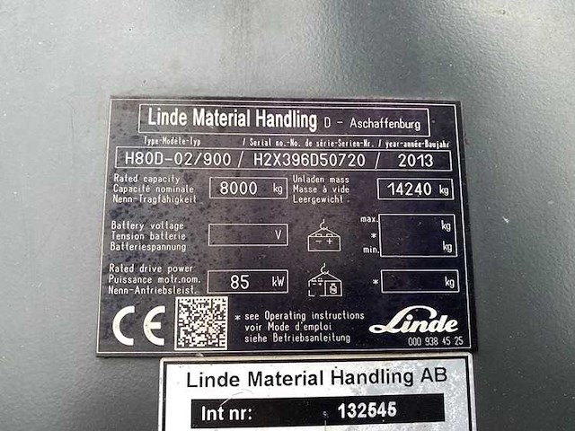 Linde - 2013 - h80d-02/900 - 6.5m triplex, free-lift - vorkheftruck - afbeelding 4 van  12
