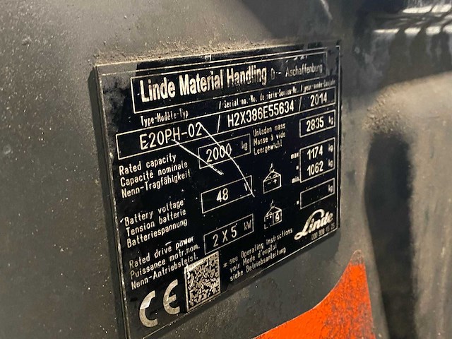 Linde - 2014 - e20ph-02 - 6.07m triplex, free-lift, side-shift - vorkheftruck - afbeelding 4 van  7
