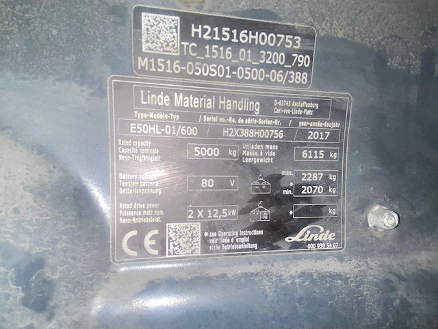 Linde - 2017 - e50hl-01/600 - 5.0m duplex, side-shift - vorkheftruck - afbeelding 9 van  11