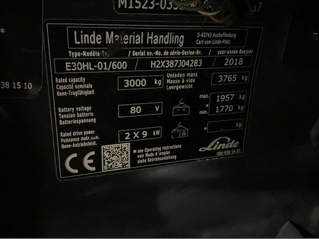 Linde - 2018 - e30hl-01/600 - 3999uur - lepelversteller vorkheftruck - afbeelding 9 van  13