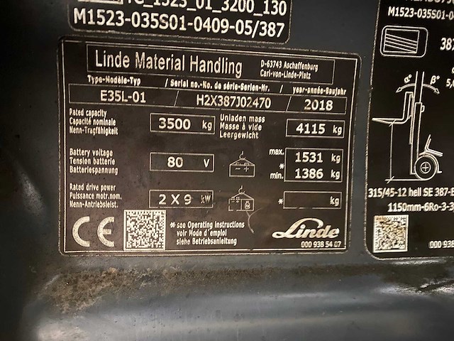 Linde - 2018 - e35l - vorkheftruck - side-shift - vorkensteller - afbeelding 13 van  20