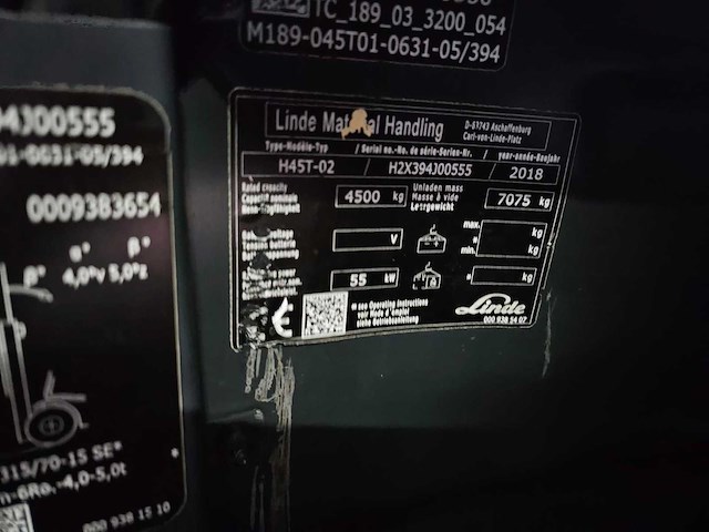 Linde - 2018 - h45t-02 - 5m duplex, free-lift, vorkversteller, side-shift, dichte cabine - vorkheftruck - afbeelding 17 van  25