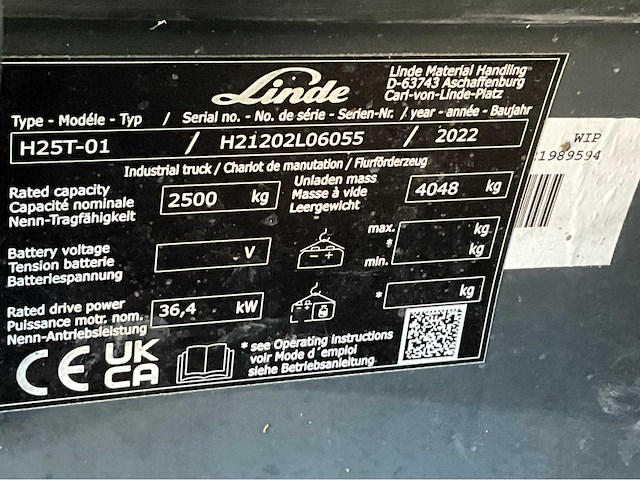 Linde - 2022 - h25t-01 - 2500kg - vorkheftruck - afbeelding 15 van  22