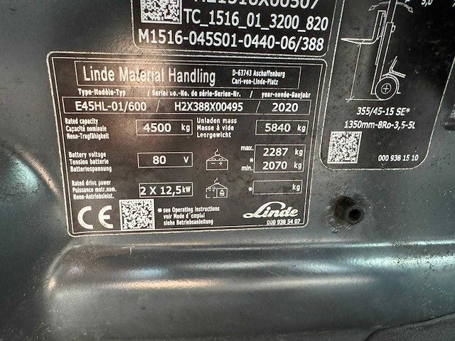 Linde - e-45-hl-01-600 - 4.4m duplex - vorkheftruck - afbeelding 5 van  13