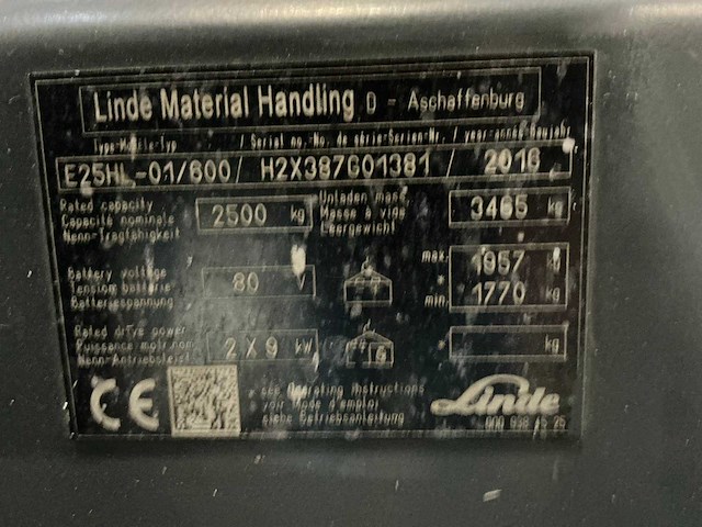 Linde - e25 hl-01/600 - forklift truck - 2016 - afbeelding 19 van  20