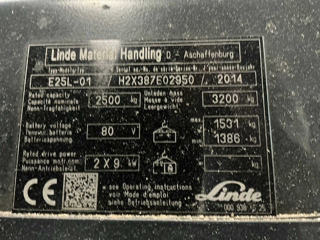 Linde - e25k-01 - forklift trucks - 2014 - afbeelding 2 van  3