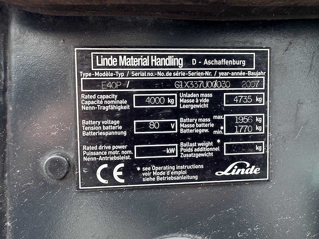 Linde - e40p - forklift trucks - 2007 - afbeelding 2 van  10