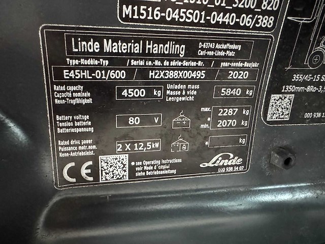 Linde - e45hl-01/600 - forklift trucks - 2020 - afbeelding 1 van  7