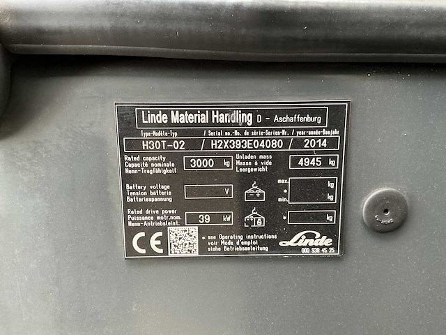 Linde - h-30-t-02 (393) - forklift trucks - 2014 - afbeelding 2 van  10