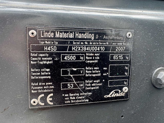 Linde - h-45-d (394) - forklift trucks - 2007 - afbeelding 9 van  9