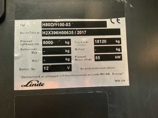 Linde - h 80d/1100 - forklift trucks - 2017 - afbeelding 14 van  21