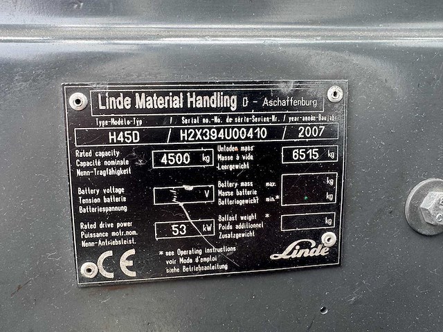 Linde - h45d - forklift trucks - 2007 - afbeelding 2 van  8