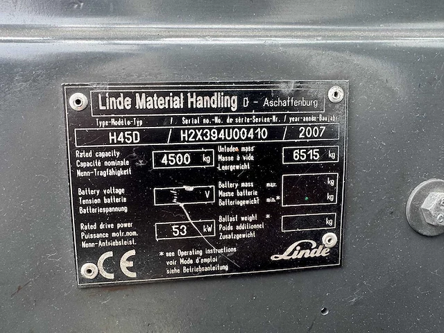 Linde - h45d - forklift trucks - 2007 - afbeelding 2 van  10