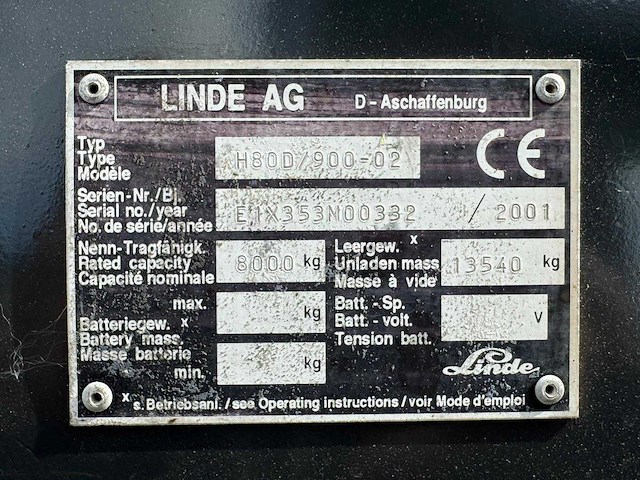 Linde - h80d-900 - forklift trucks - 2001 - afbeelding 5 van  13