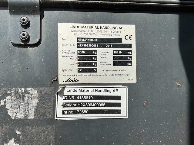 Linde - h80d/1100-03 - forklift trucks - 2017 - afbeelding 11 van  28