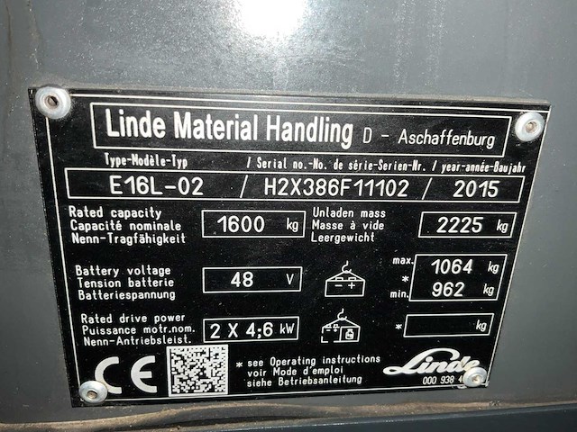 Linde e16-02 vorkheftruck - triplex - freelift - sideshift - 4361 uur- acculader - afbeelding 4 van  17