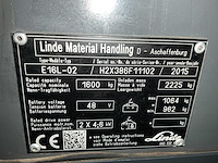 Linde e16-02 vorkheftruck - triplex - freelift - sideshift - 4361 uur- acculader - afbeelding 4 van  17