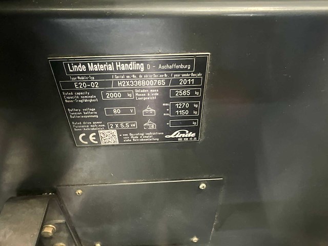 Linde e20-02 - vorkheftruck - vorkensteller - sideshift - freelift- acculader- bluespot achter - afbeelding 16 van  16