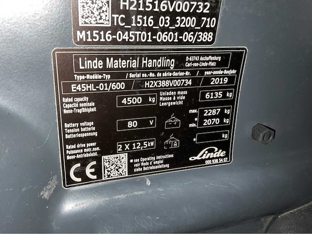 Linde e45hl-01/600 vorkheftruck triplex - vorkenversteller - freelift - sideshift- bj 2019 - afbeelding 5 van  17
