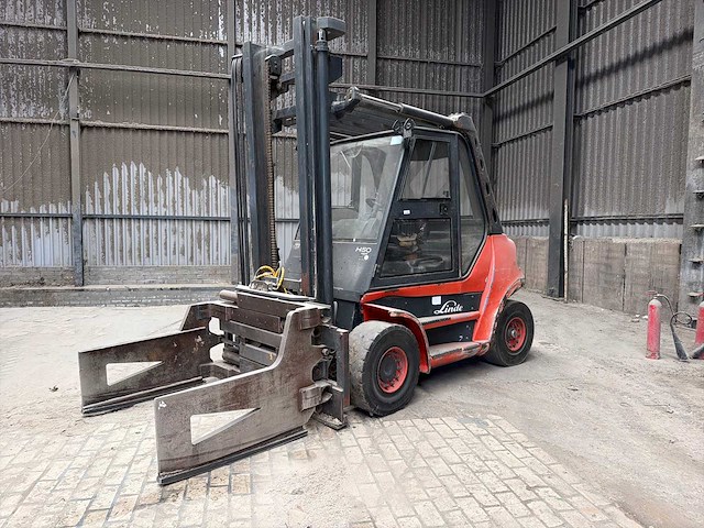Linde h50d-03 diesel heftruck, bouwjaar 2006, capaciteit 5 ton, voorzien van zware speciale vorkopstelling/klem - afbeelding 1 van  17
