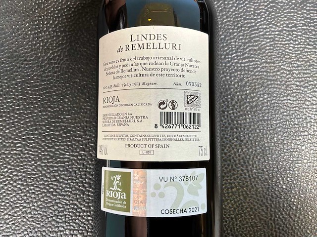 Lindes remelluri rioja rode wijn 2021 (5x) - afbeelding 3 van  3