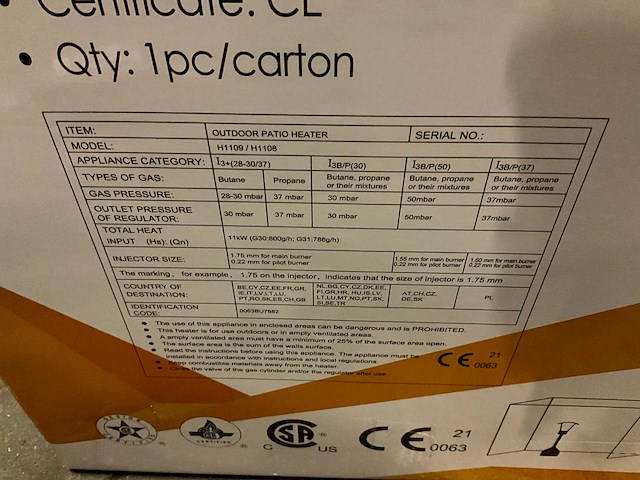 Linka h1108 black patio propaan heater - afbeelding 5 van  5