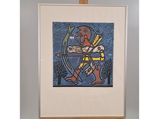 Linoleumsnede, e.m. tollohreg, indiaan - afbeelding 1 van  5