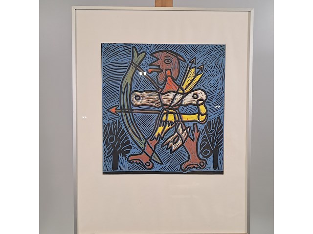 Linoleumsnede, e.m. tollohreg, indiaan - afbeelding 2 van  5