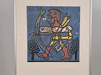 Linoleumsnede, e.m. tollohreg, indiaan - afbeelding 2 van  5