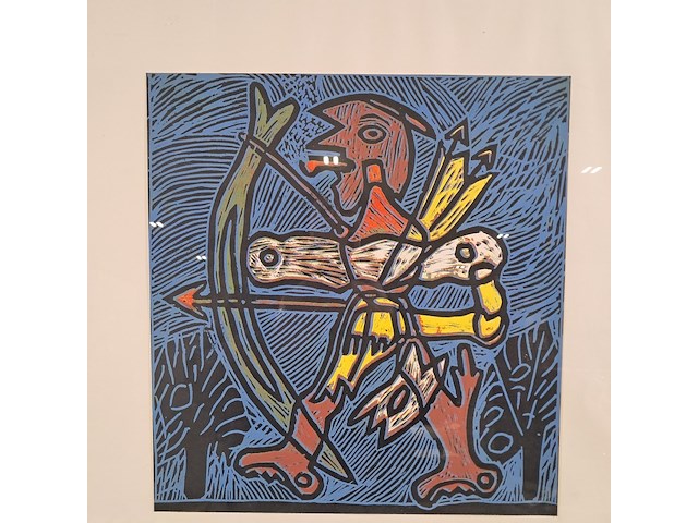 Linoleumsnede, e.m. tollohreg, indiaan - afbeelding 3 van  5