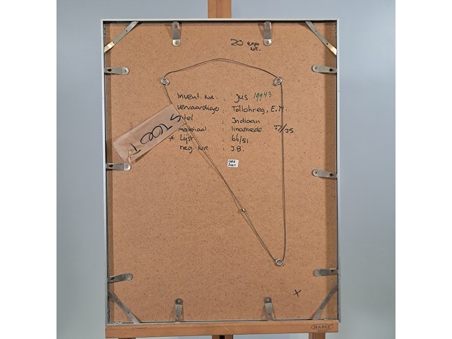 Linoleumsnede, e.m. tollohreg, indiaan - afbeelding 4 van  5