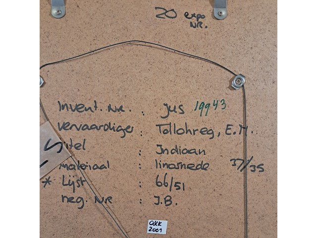 Linoleumsnede, e.m. tollohreg, indiaan - afbeelding 5 van  5