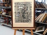 Linosnede naar "de boekenwurm" van de kunstenaar edmund joseph sullivan.