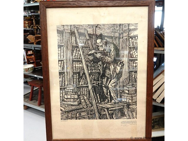 Linosnede naar "de boekenwurm" van de kunstenaar edmund joseph sullivan. - afbeelding 2 van  5