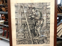 Linosnede naar "de boekenwurm" van de kunstenaar edmund joseph sullivan. - afbeelding 2 van  5