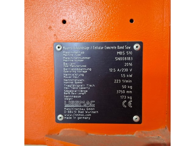 Lintzaagmachine l=700mm/h=430mm 230v lissmac, mbs 510, bouwjaar 2016 - afbeelding 12 van  12