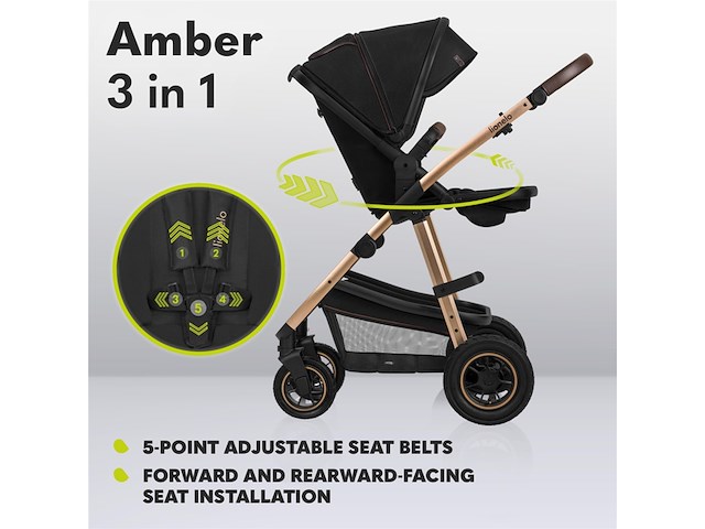 Lionelo amber 3in1 kinderwagen xxl set incl. autostoel zwart - afbeelding 3 van  8
