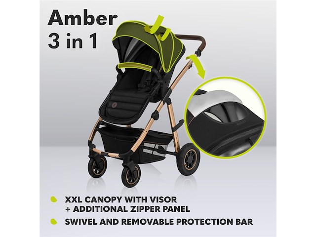 Lionelo amber 3in1 kinderwagen xxl set incl. autostoel zwart - afbeelding 4 van  8