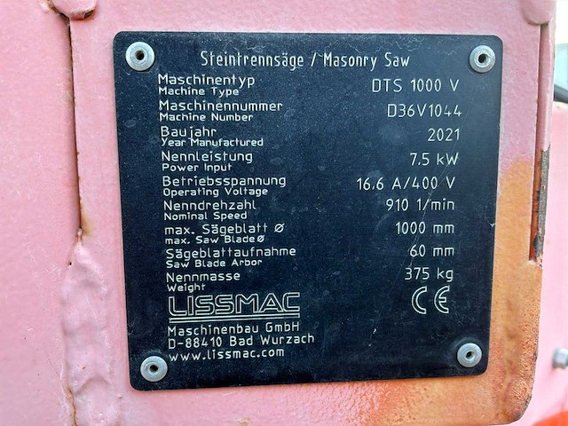 Lissmac dts 1000v steenzaagmachine / bloksteenzaagmachine - afbeelding 9 van  9